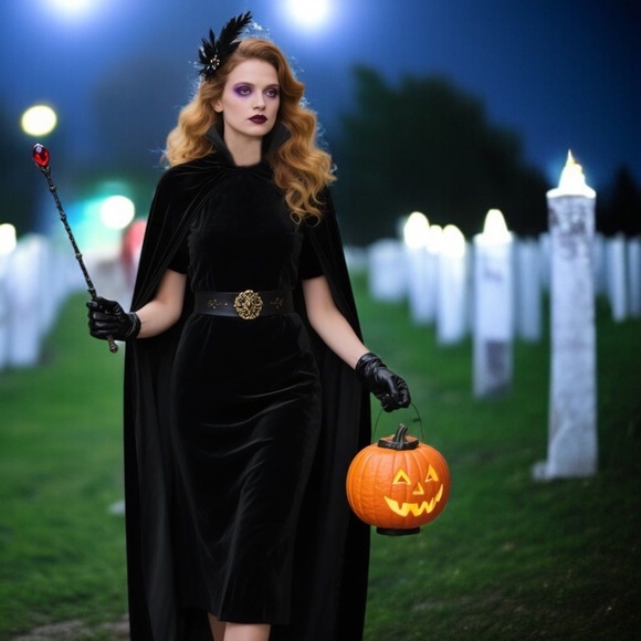 🦇 NWOT 👻 Black Vampire Cape: Fang-tastic Style Alert! 🦇 Unisex - One Size - Picture 4 of 6